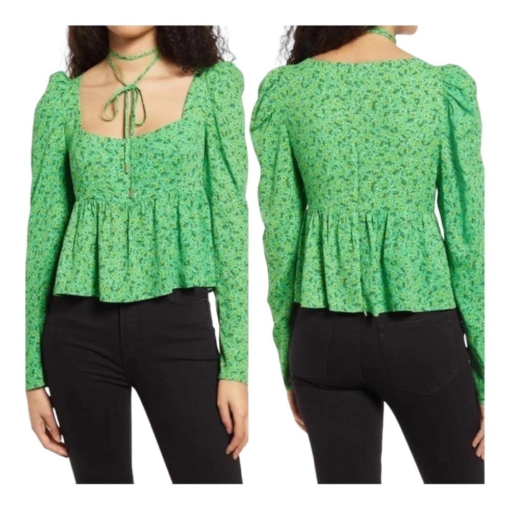 AFRM Floral Puff Sleeve Shirt Size XS